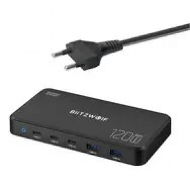 Sieciowa stacja adująca BlitzWolf 5 w 1 czarna / 120W / 2xUSB-A / 3xUSB-C