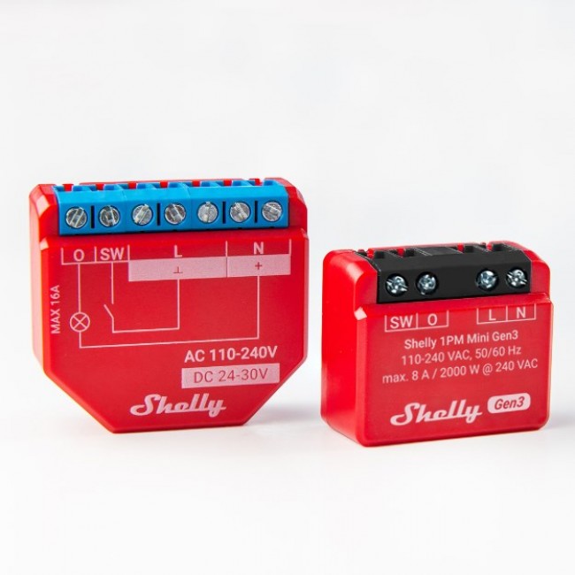 Shelly 1PM Mini Gen3 Smart switch 1P Red Shelly 1PM Mini Gen3 Smart switch 1P Red