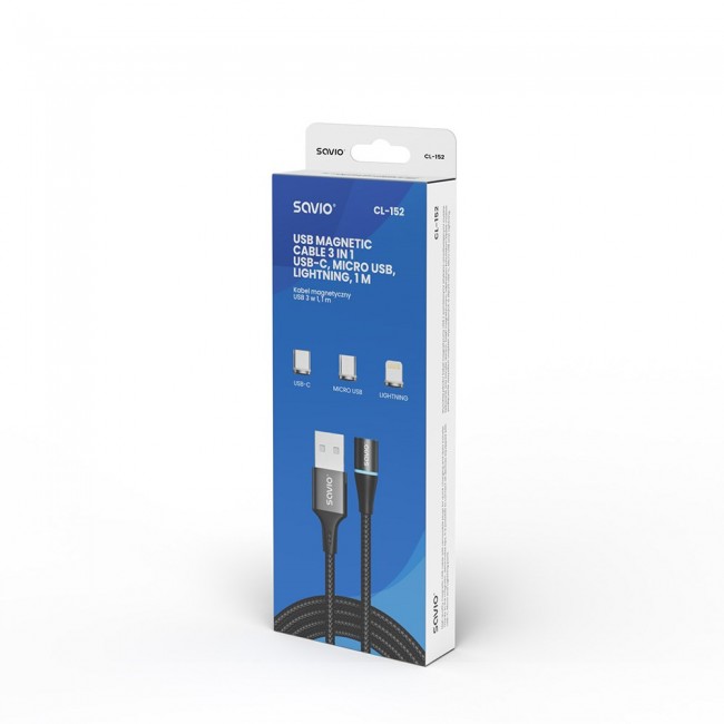 Savio CL-152 USB cable 1 m USB 2.0 USB C Micro USB A/Lightning Black Savio CL-152 USB cable 1 m USB 2.0 USB C Micro USB A/Lightning Black