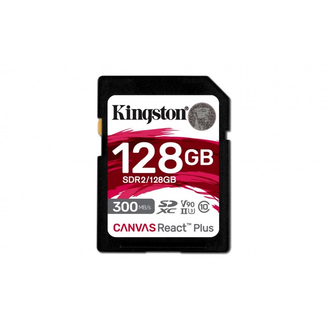 Kingston Technology 128GB Canvas React Plus SDXC UHS-II 300R/260W U3 V90 for Full HD/4K/8K Kingston Technology 128GB Canvas React Plus SDXC UHS-II 300R/260W U3 V90 for Full HD/4K/8K