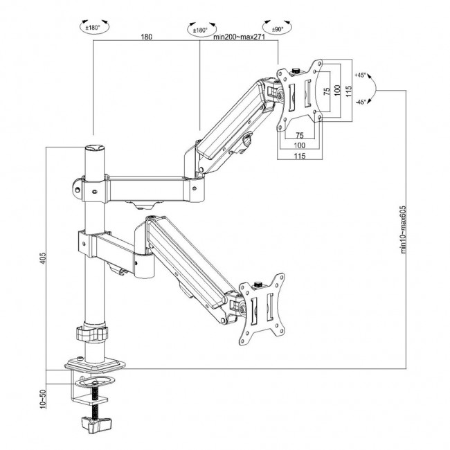 Maclean 2 monitor mount, gas spring, 17
