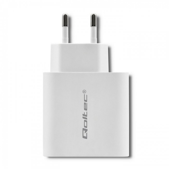 Qoltec 51718 Charger | 45W | 5-20V | 2.4-3A | USB type C PD | USB | White Qoltec 51718 Charger | 45W | 5-20V | 2.4-3A | USB type C PD | USB | White