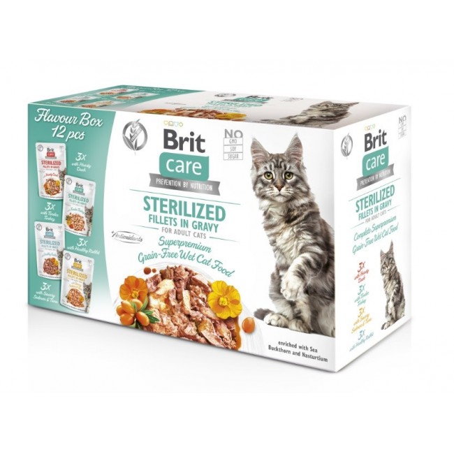 Brit Care Cat Sterilized Flavor Box Pouch - wet cat food - 12x85 g
