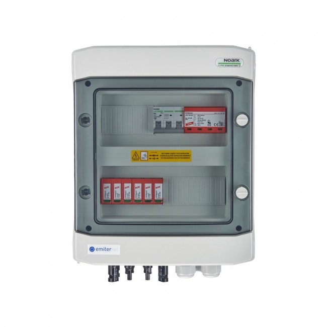 Switchgear attached DCAC hermetic IP65 EMITTER with DC surge arrester Dehn 1000V type 2, 2 x PV string, 2 x MPPT // og. AC Dehn type 1+2, 10A 3-F