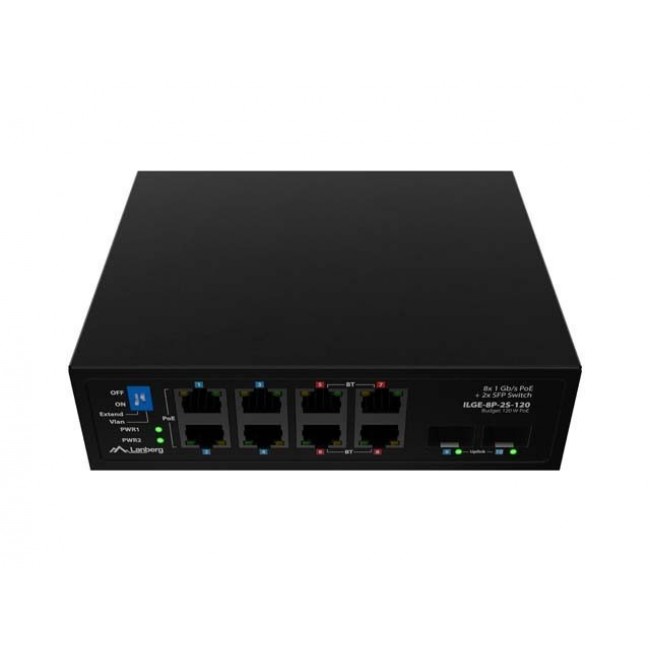 Lanberg ILGE-8P-2S-120 network switch Unmanaged Fast Ethernet (10/100) Power over Ethernet (PoE) 1U Black