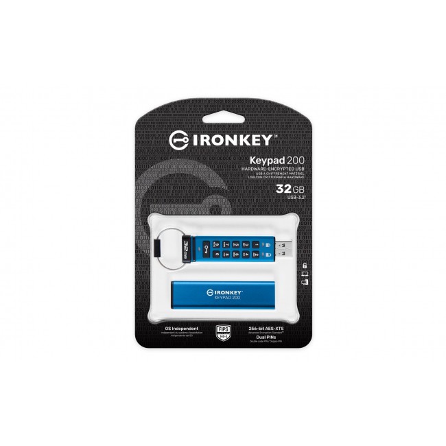 Kingston Technology IronKey 32GB Keypad 200, FIPS 140-3 Lvl 3 AES-256 Hardware Encrypted