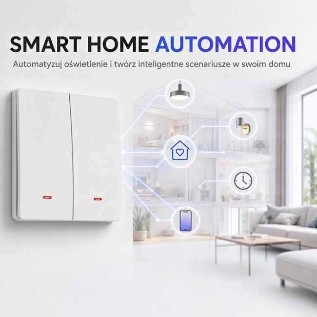 Qoltec 52706 Smart 2-Gang Light Switch | Wi-Fi | Timer | Tuya | Smart life | White