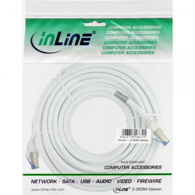 InLine Patch Cable S/FTP PiMF Cat.6A halogen free 500MHz white 10m