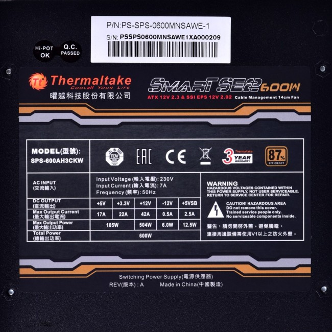 Thermaltake Smart SE2 600W power supply unit ATX Black Thermaltake Smart SE2 600W power supply unit ATX Black