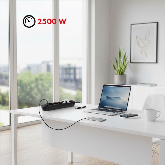 Maclean power strip, 5 socket extension cable + 3xUSB, 110-240V AC 50/60Hz, 2.1A max 2500W, 1.5m, black, MCE395 B Maclean power strip, 5 socket extension cable + 3xUSB, 110-240V AC 50/60Hz, 2.1A max 2500W, 1.5m, black, MCE395 B