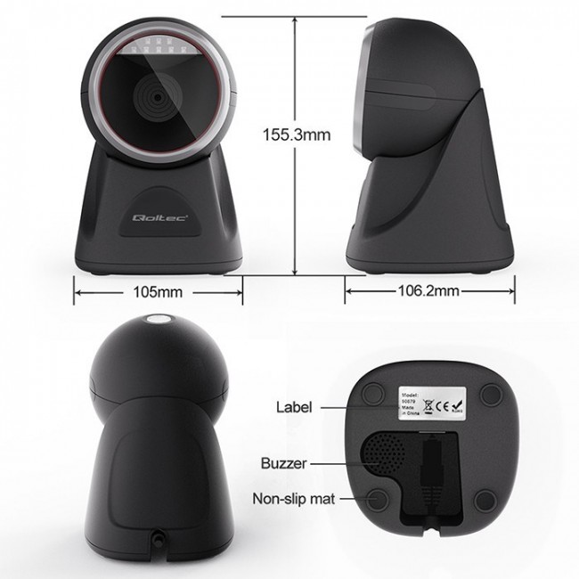 Qoltec Desktop Precision Reader 1D Barcode & QR Scanner | 2D