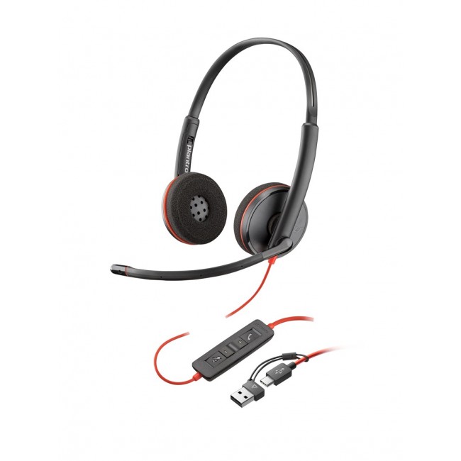 HP Poly Blackwire 3220 Stereo USB-C Headset +USB-C/A Adapter