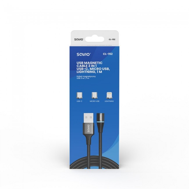 Savio CL-152 USB cable 1 m USB 2.0 USB C Micro USB A/Lightning Black Savio CL-152 USB cable 1 m USB 2.0 USB C Micro USB A/Lightning Black
