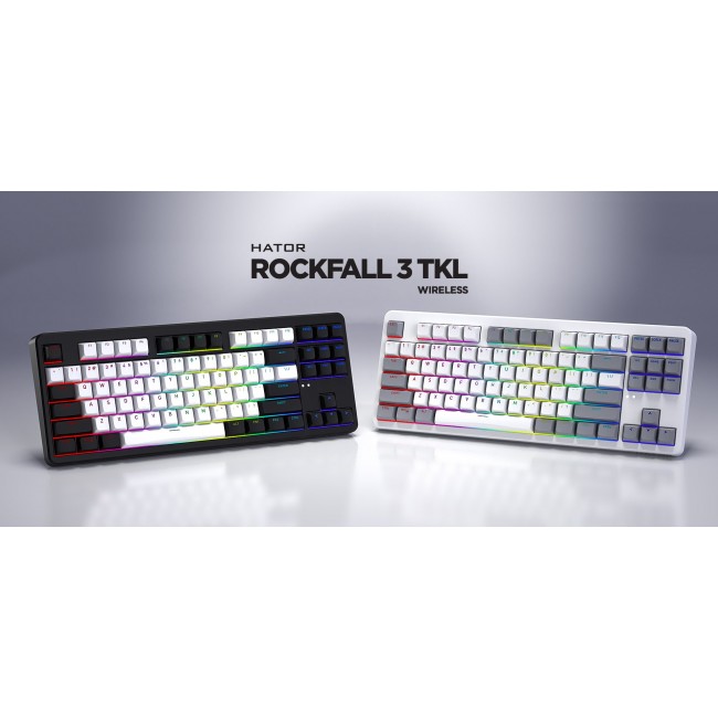 HATOR Rockfall 3 TKL Wireless, white, QMK/VIA, OMA profile white-black keycaps Keyboard - linear mechanical hotswap switches - US - ANSI Layout