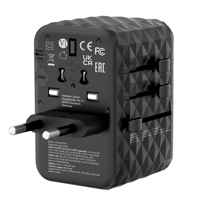 Verbatim GAN III UTA-05 2 X USB-C PD 65W & QC 4+ / 2 X USB-A