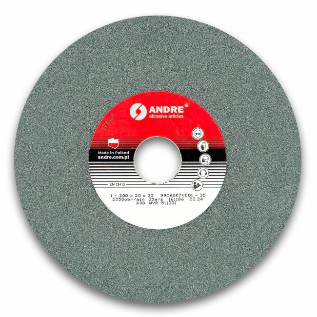 ANDRE FLAT GRINDING WHEEL 200mm x 20mm x 32mm 99C60K7VC01-35 GREEN ANDRE FLAT GRINDING WHEEL 200mm x 20mm x 32mm 99C60K7VC01-35 GREEN