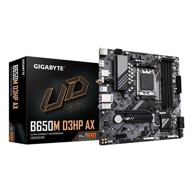 GIGABYTE B650M D3HP AX Motherboard - AMD Ryzen 9000 Series CPUs, 5+2+2 Phases VRM, up to 8000MHz DDR5 (OC), 2xPCIe 4.0 M.2, WIFI 6E, 2.5GbE LAN, USB 3.2 Gen 1 GIGABYTE B650M D3HP AX Motherboard - AMD Ryzen 9000 Series CPUs, 5+2+2 Phases VRM, up to 8000MHz DDR5 (OC), 2xPCIe 4.0 M.2, WIFI 6E, 2.5GbE LAN, USB 3.2 Gen 1
