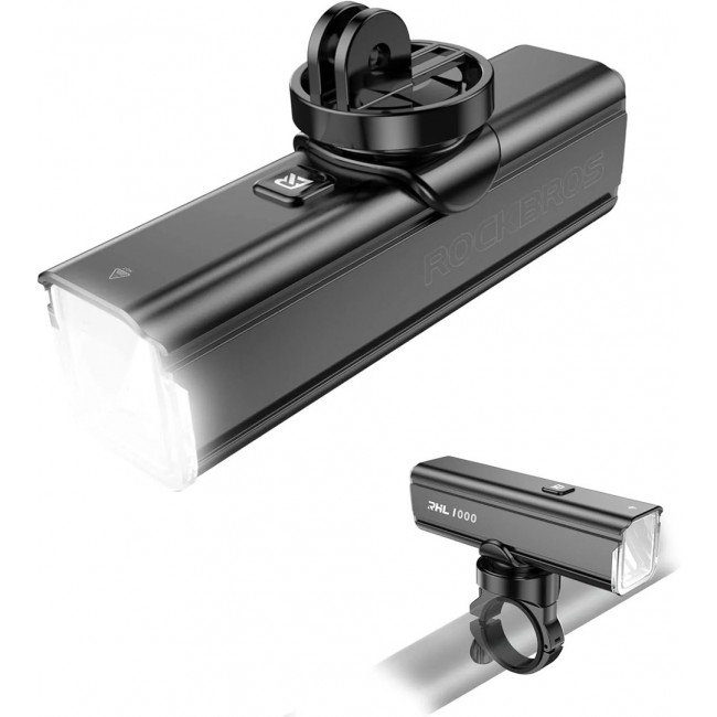 Rockbros RHL1000 24610002001 1000 lm front bike light + USB-C to USB-A cable, black Rockbros RHL1000 24610002001 1000 lm front bike light + USB-C to USB-A cable, black
