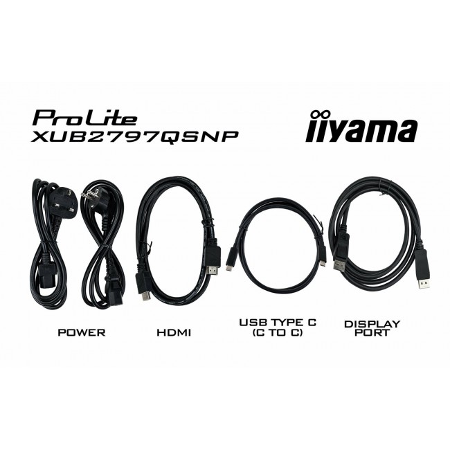 iiyama ProLite 27 QHD IPS technology panel with RJ45 (LAN), KVM Switch and USB-C Dock with 96W power delivery