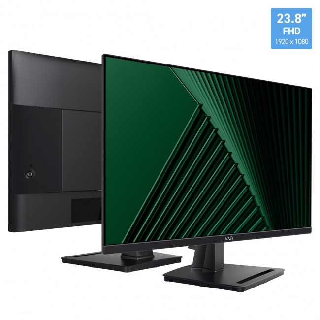 MSI Pro MP245G 24 Inch Monitor, FHD (1920 x 1080), 100Hz, IPS, 1ms, 1x HDMI 1.4b, 1x DP 1.2a output, 1x D-Sub(VGA), Built-in Speakers, Anti-Glare, Anti-Flicker, Less Blue light, T V Certified, VESA, Kensington, Black MSI Pro MP245G 24 Inch Monitor, FHD (1920 x 1080), 100Hz, IPS, 1ms, 1x HDMI 1.4b, 1x DP 1.2a output, 1x D-Sub(VGA), Built-in Speakers, Anti-Glare, Anti-Flicker, Less Blue light, T V Certified, VESA, Kensington, Black