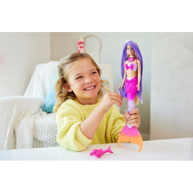 Barbie A Touch of Magic Malibu Mermaid Doll with Color Change Feature, Pet Dolphin and Accessories