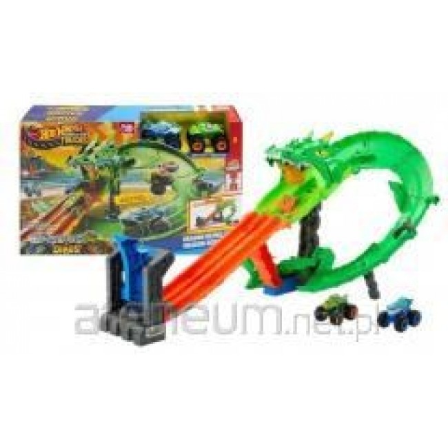 Hot Wheels Monster Trucks Sharks vs. Dinos Dragon Destruction Playset & 2 Toy Trucks