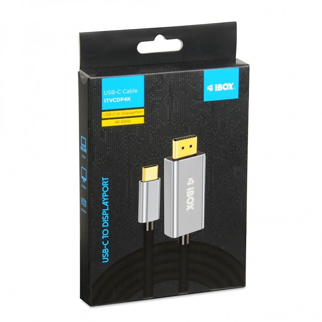 iBox ITVCDP4K video cable adapter 1.8 m USB Type-C DisplayPort Black