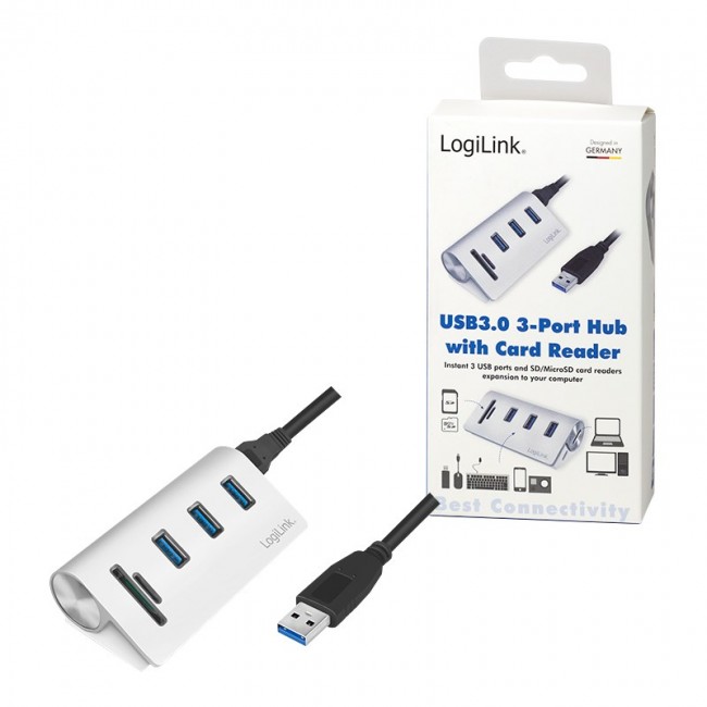 LogiLink CR0045 interface hub USB 3.2 Gen 1 (3.1 Gen 1) Type-A 5000 Mbit/s Silver LogiLink CR0045 interface hub USB 3.2 Gen 1 (3.1 Gen 1) Type-A 5000 Mbit/s Silver