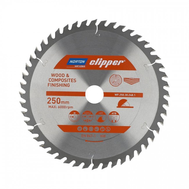 NORTON CIRCULAR SAW BLADE 250mm x 30mm x 48z WOOD & ATB COMPOSITES (3.2 / 2.2)
