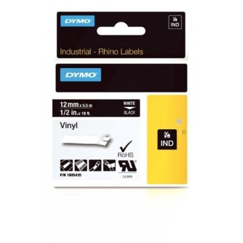 DYMO Rhino Band Vinyl 12mmx5.5m wei - schwarz