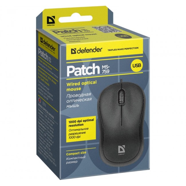 Defender MOUSE PATCH MS-759 BLACK OPTICAL 1000dpi 3P Defender MOUSE PATCH MS-759 BLACK OPTICAL 1000dpi 3P