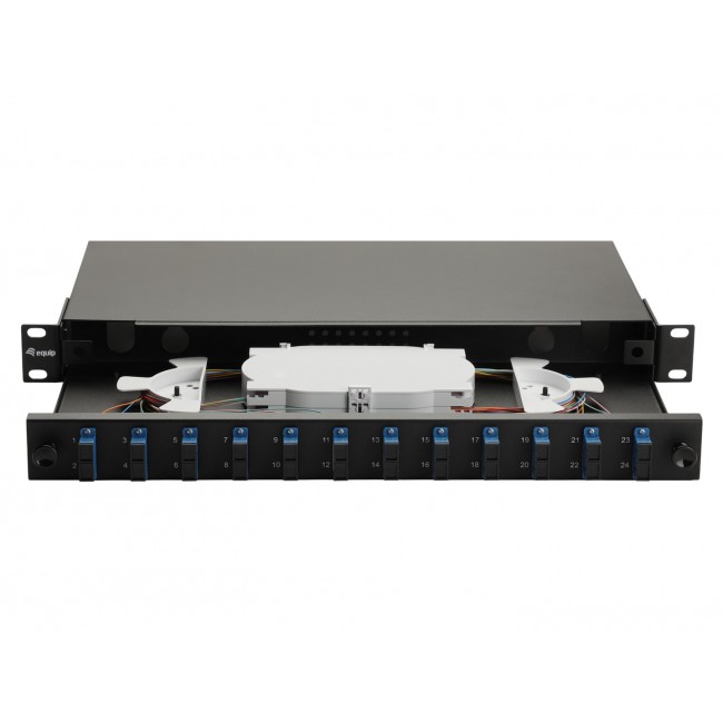 Equip 12-Port Fiber Optic Splice Box, SC Duplex, OS2, 1U, Equipped, Black