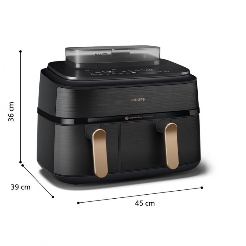 Philips 5000 series NA552/00 fryer Double 9 L Stand-alone 2750 W Hot air fryer Black, Gold