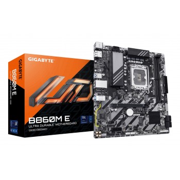 GIGABYTE B860M E Motherboard - Intel Core Ultra Series CPUs, 4+1+2 Phases VRM, up to 8800MHz DDR5 (O.C), 2xPCIe 4.0 M.2, 1GbE LAN, USB 3.2 Gen 1