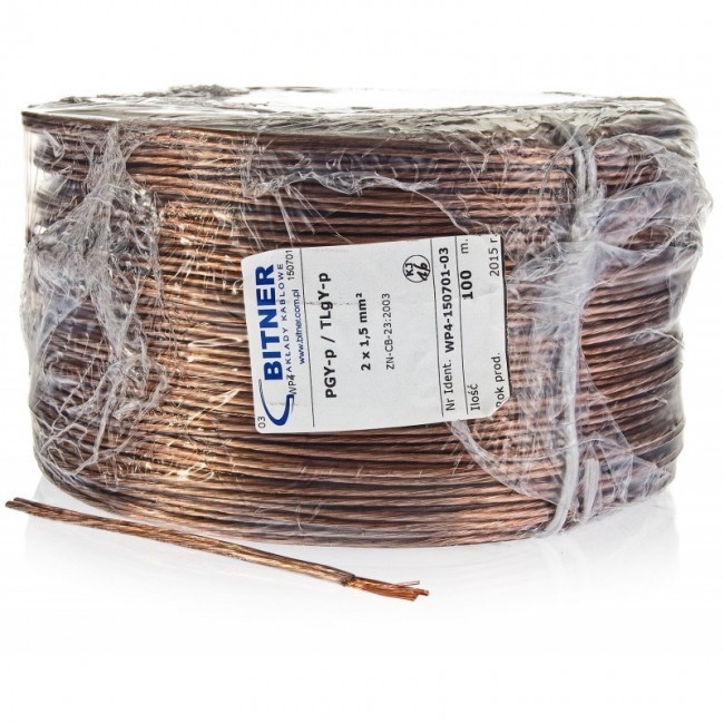 SPEAKER CABLE BITNER BiTsound PGY-p (TLgY) 2x1.5mm ROLL 100m. SPEAKER CABLE BITNER BiTsound PGY-p (TLgY) 2x1.5mm ROLL 100m.