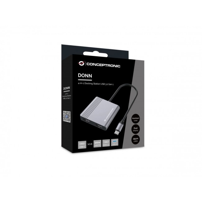 Conceptronic DONN13G laptop dock/port replicator Wired USB 3.2 Gen 1 (3.1 Gen 1) Type-C Grey