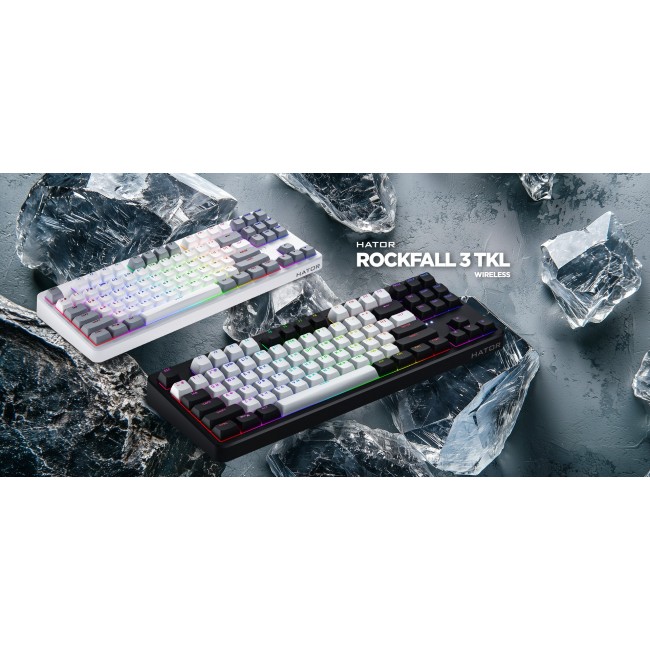 HATOR Rockfall 3 TKL Wireless, black, QMK/VIA, OMA profile white-black keycaps Keyboard - linear mechanical hotswap switches - US - ANSI Layout (HTK850)