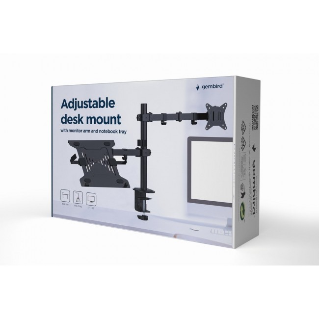 Gembird MA-DA-03 Adjustable desk mount with monitor arm and notebook tray (rotate, tilt, swivel), 17 -32 , up to 9 kg Gembird MA-DA-03 Adjustable desk mount with monitor arm and notebook tray (rotate, tilt, swivel), 17 -32 , up to 9 kg