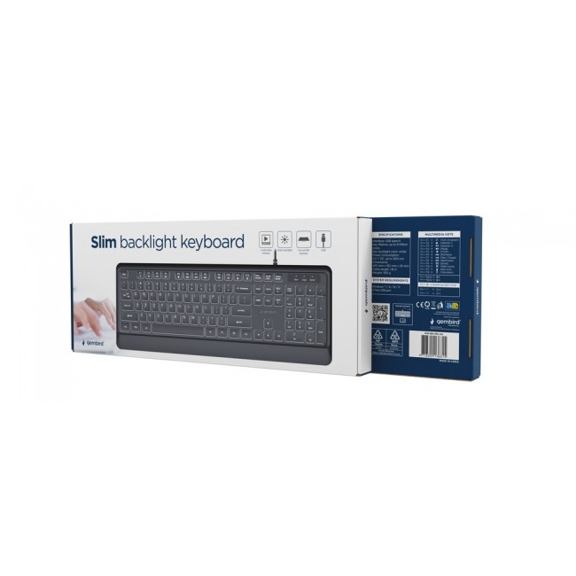 Gembird KB-UML-04 Slim wired backlight keyboard, black, US layout