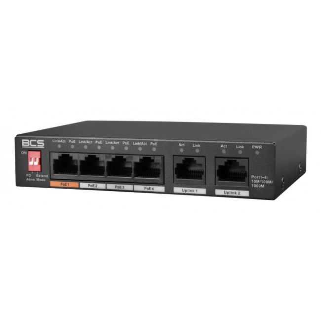 BCS BCS-L-SP04G02G(2) Unmanaged Gigabit Ethernet (10/100/1000) Power over Ethernet (PoE) Desktop Black
