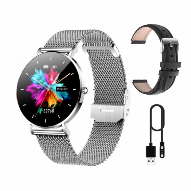 Manta Alexa women's smartwatch men's silver + black strap