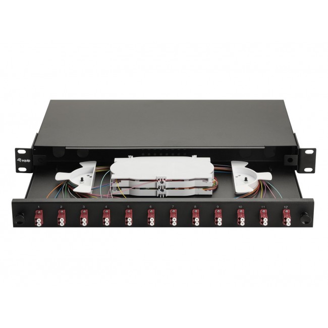 Equip 12-Port Fiber Optic Splice Box, LC Duplex,OM4, 1U, Equipped, Black