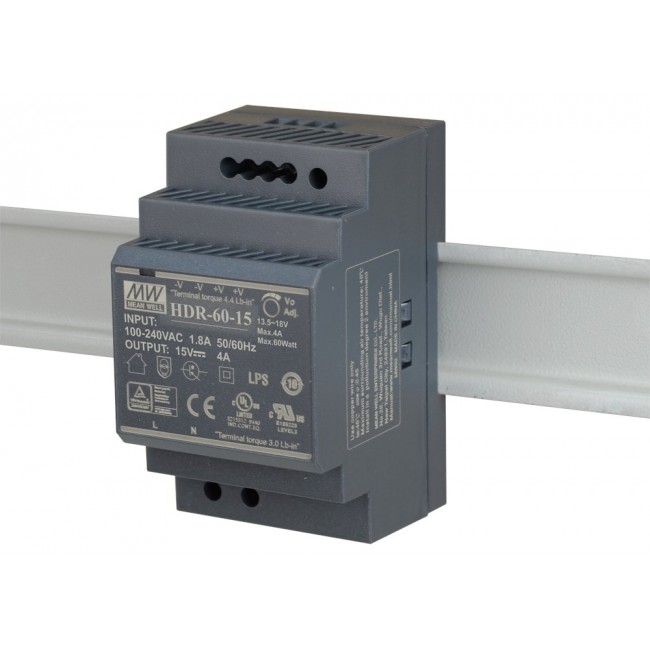 MEAN WELL DIN RAIL SWITCHING POWER SUPPLY HDR-60-15 15V/60W/4A MEAN WELL DIN RAIL SWITCHING POWER SUPPLY HDR-60-15 15V/60W/4A