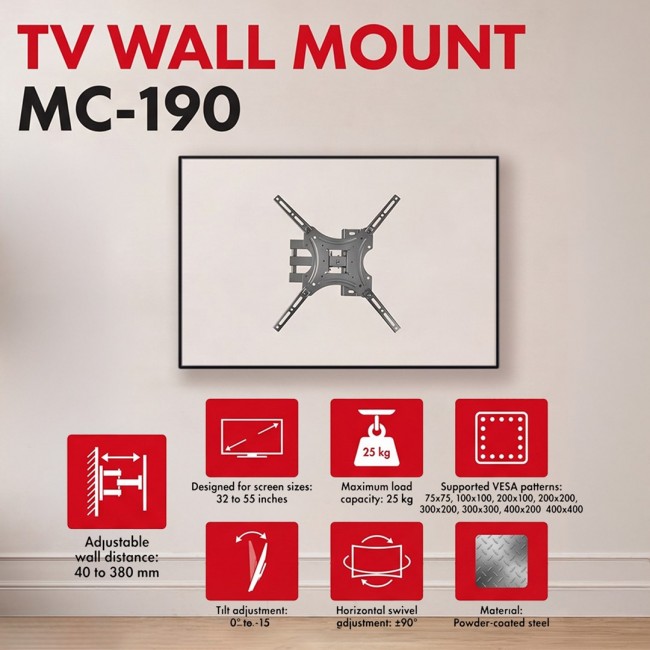 Maclean TV Mount / Bracket, max VESA 400x400, 32-55