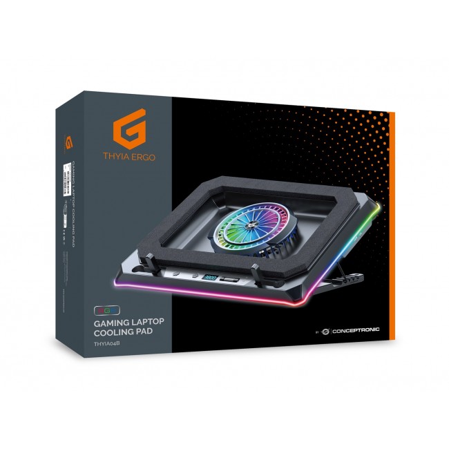 Conceptronic THYIA04B Gaming Laptop Cooling Pad, RGB, Sealed Foam, Mobile Holder