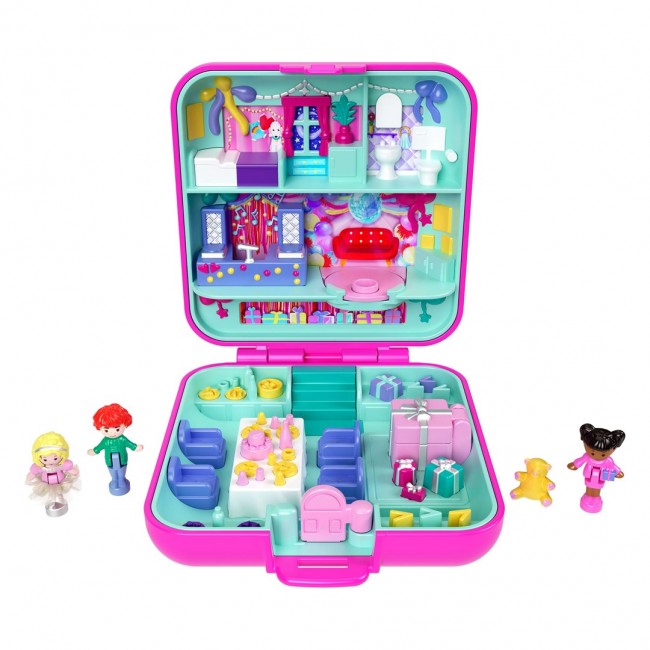 Polly Pocket Doll & Playset, Mattel 80th Heritage Compact, Doll House with Celebration Theme, 1 Pet and Furniture Polly Pocket Doll & Playset, Mattel 80th Heritage Compact, Doll House with Celebration Theme, 1 Pet and Furniture