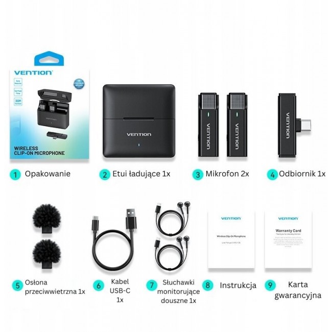 Set of 2 Vention USB-C microphones + charging case