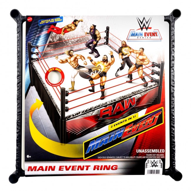 Mattel WWE Superstar Ring with Labels for Main Event & RAW, Spring-Loaded with Elastic Ring Ropes