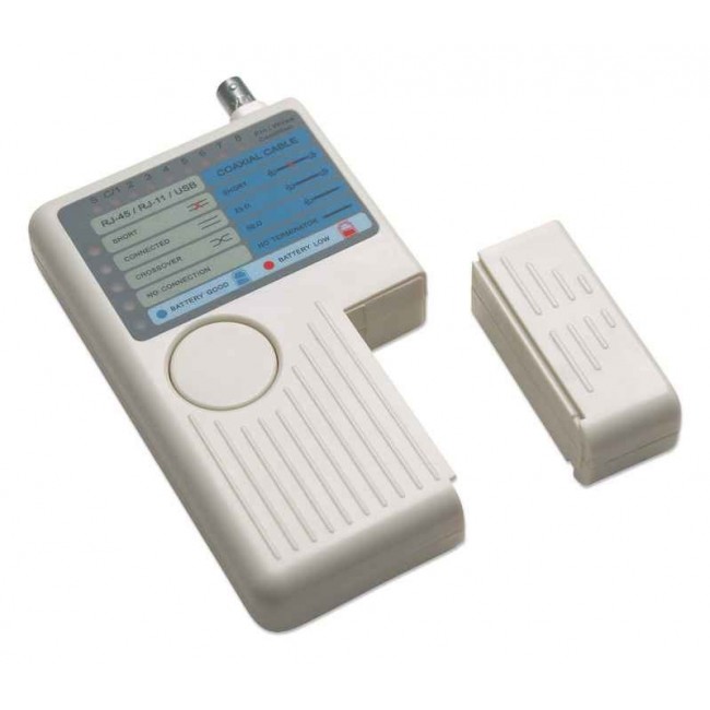Intellinet 4-in-1 Cable Tester, RJ-11, RJ-45, USB and BNC, One Button Test Intellinet 4-in-1 Cable Tester, RJ-11, RJ-45, USB and BNC, One Button Test