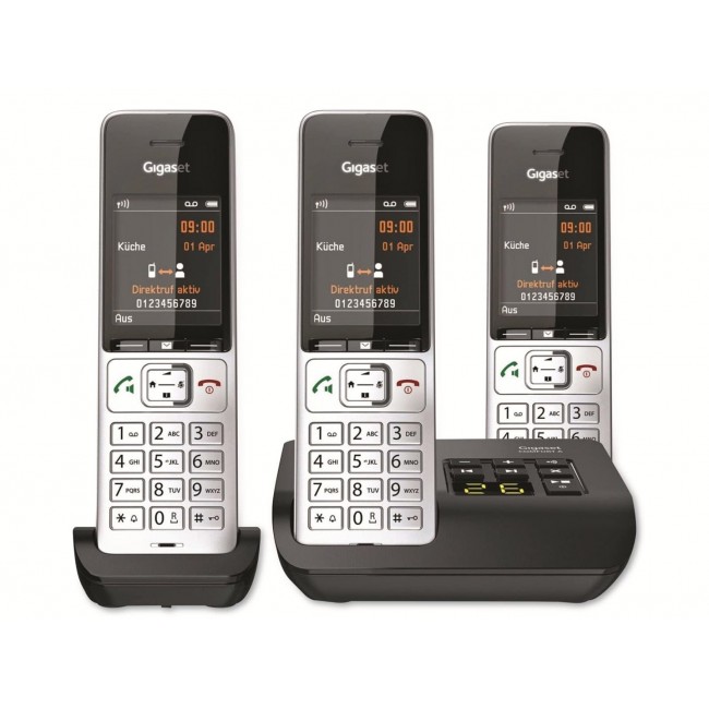 Gigaset COMFORT 500A Trio Analog/DECT telephone Caller ID Black, Silver